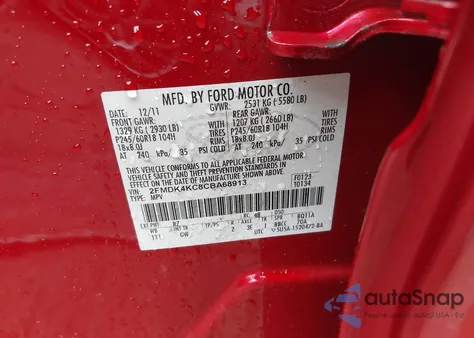 2012 Ford Edge Limited из США, поврежденный, VIN 2FMDK4KC8CBA68913